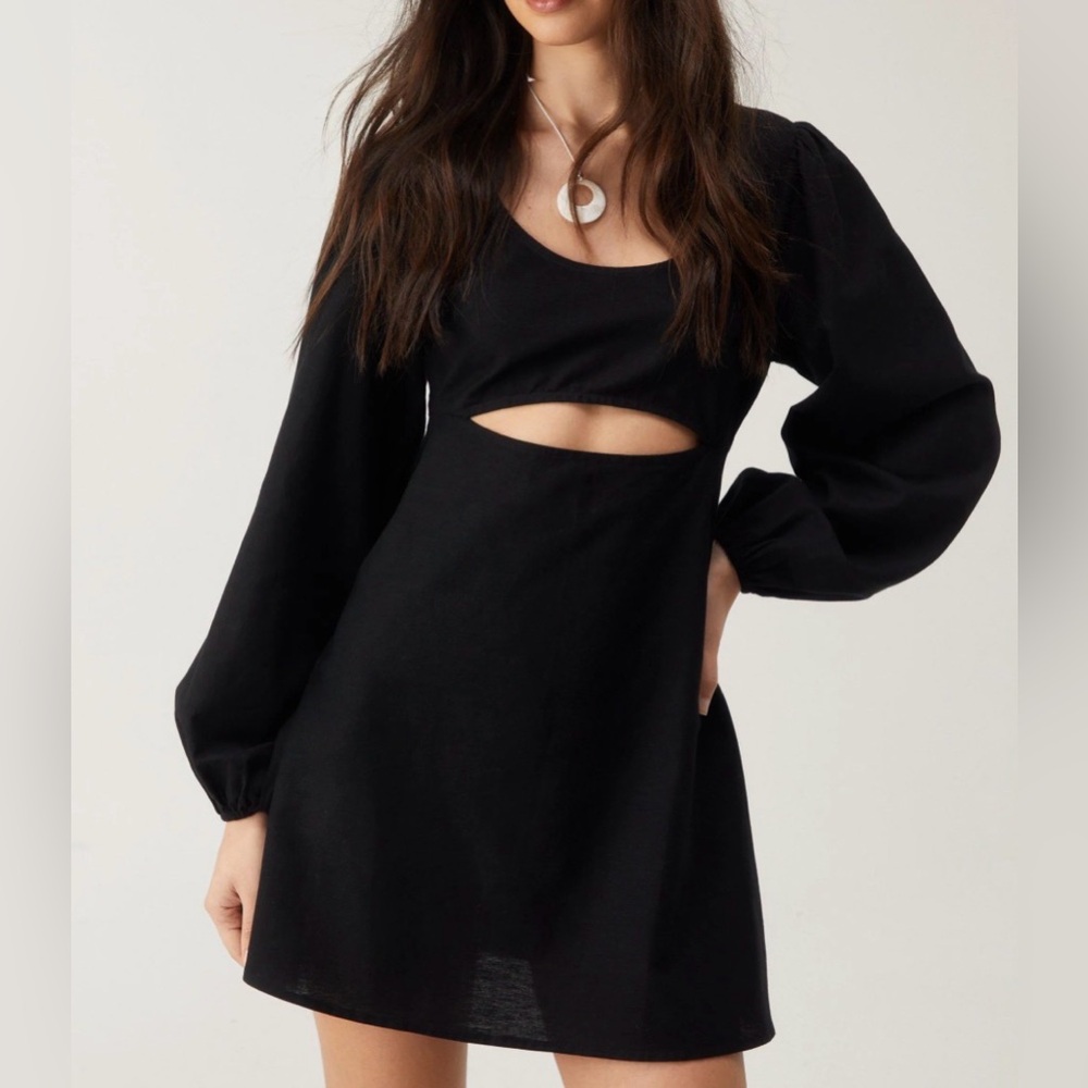 Cutout Long Sleeve Mini Dress - Black